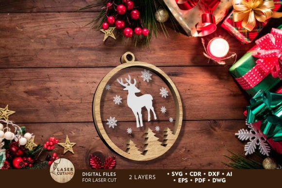 Christmas Deer Ornament, Laser Cut Files
