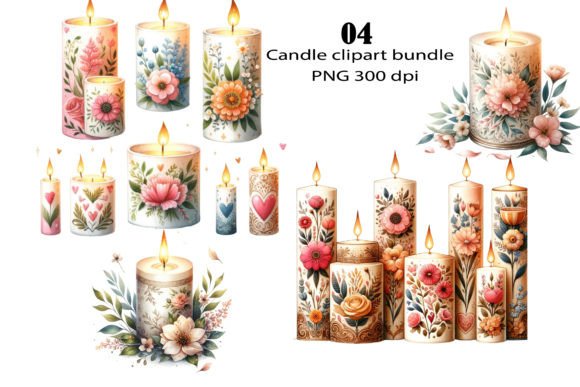 Decorative Floral Candle Clipart Bundle: A Versatile Digital Design for Creative Projects
