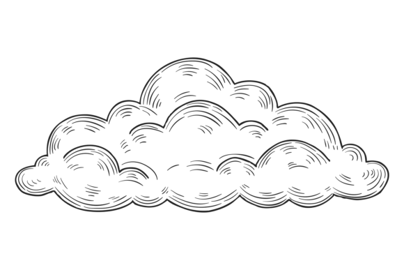Decorative Fluffy Cloud Drawing. Black I