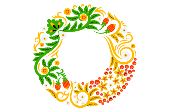 Decorative Ornate Wreath: Botanical Color in Modern Design