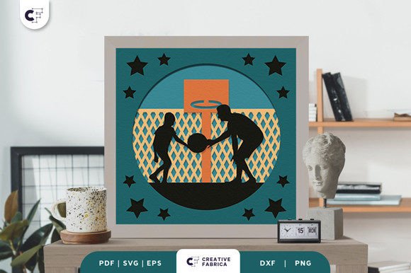 Father and Son Play Basketball Paper Cut
