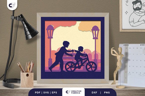 Father and Son Riding Bike 3D Shadow Box: A Timeless Tribute to Family Bonds
