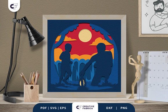 Father Playing with Son 3D Shadow Box