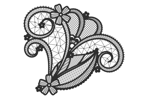 Flower Lace Element. Decorative Black Fa