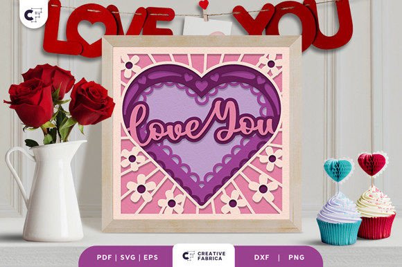 Love You Heart Shape 3D Shadow Box SVG