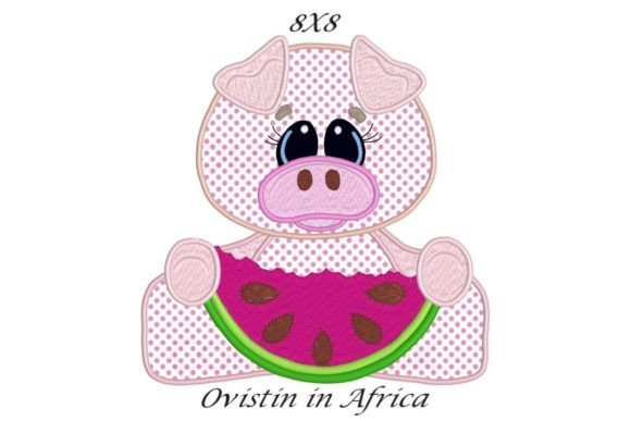 Piglet with Watermelon Slice Applique Embroidery