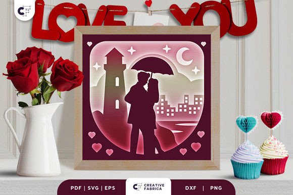 Romantic Couple in the City 3D Paper Cut SVG