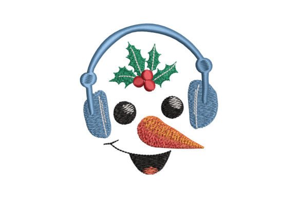 Snowman Face with Headphones: A Festive Embroidery Design for the Holiday Season