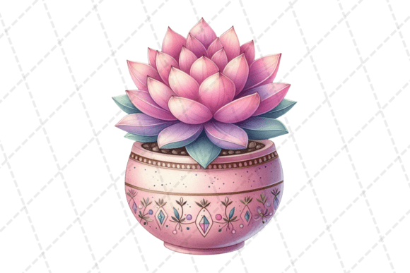 Watercolor Succulent in a Decorative Pot